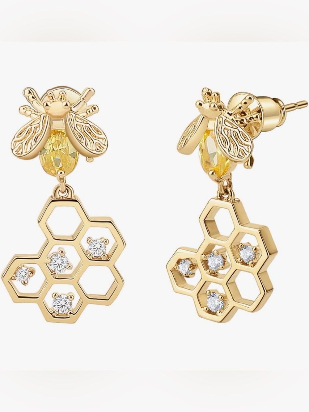Gold Bee & Honeycomb Drop Earrings - NWT